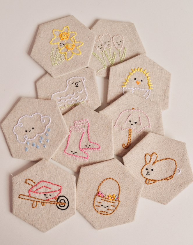 Embroidered Hexagons: Spring Stitching